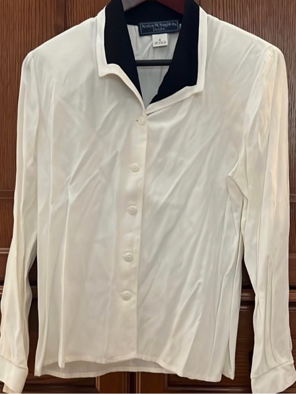 NWT Norton McNaughton Petite Classic Collar V-neck Button Down Blouse VTG 90s